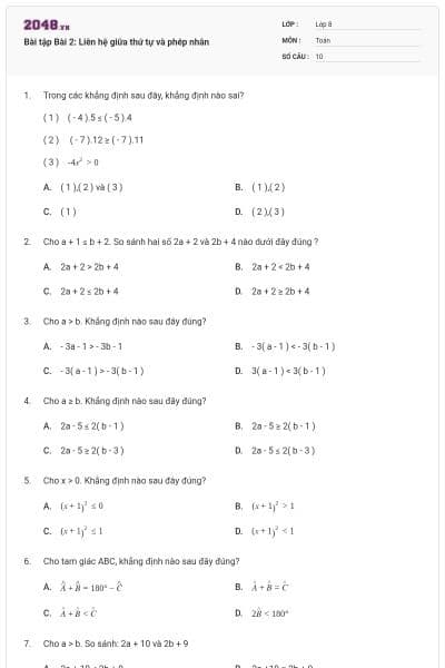 Bài tập Bài 2: Liên hệ giữa thứ tự và phép nhân