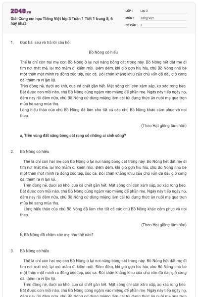 Giải Cùng em học Tiếng Việt lớp 3 Tuần 1 Tiết 1 trang 5, 6 hay nhất