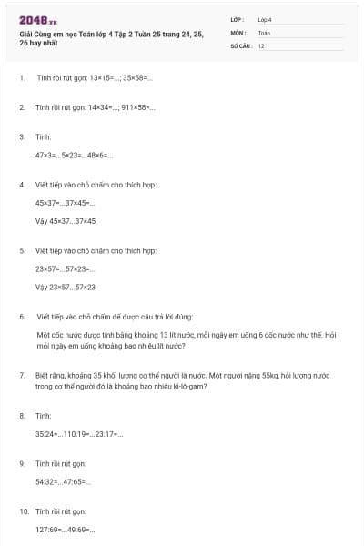 Giải Cùng em học Toán lớp 4 Tập 2 Tuần 25 trang 24, 25, 26 hay nhất
