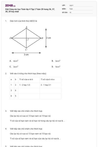 Giải Cùng em học Toán lớp 4 Tập 2 Tuần 28 trang 36, 37, 38, 39 hay nhất