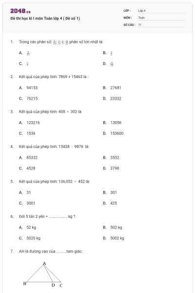 Đề thi học kì I môn Toán lớp 4 ( Đề số 1)