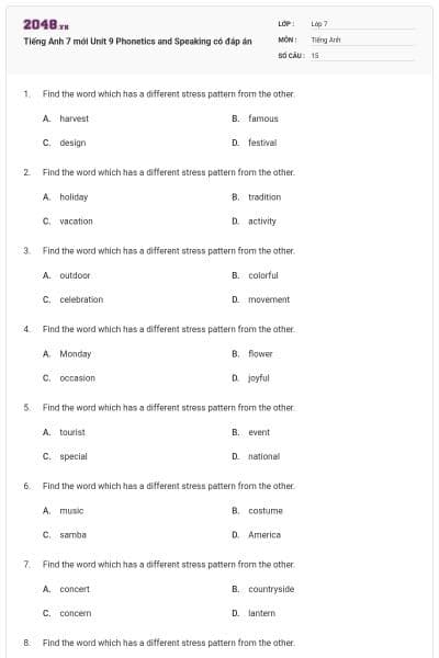 Tiếng Anh 7 mới Unit 9 Phonetics and Speaking có đáp án
