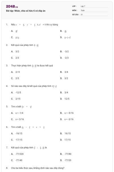 Bài tập: Nhân, chia số hữu tỉ có đáp án