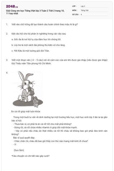 Giải Cùng em học Tiếng Việt lớp 3 Tuần 2 Tiết 2 trang 10, 11 hay nhất