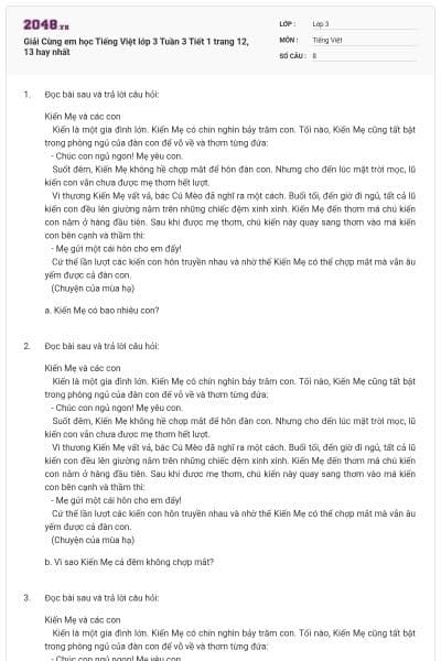 Giải Cùng em học Tiếng Việt lớp 3 Tuần 3 Tiết 1 trang 12, 13 hay nhất