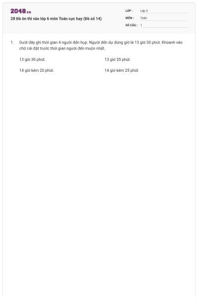 28 Đề ôn thi vào lớp 6 môn Toán cực hay (Đề số 14)