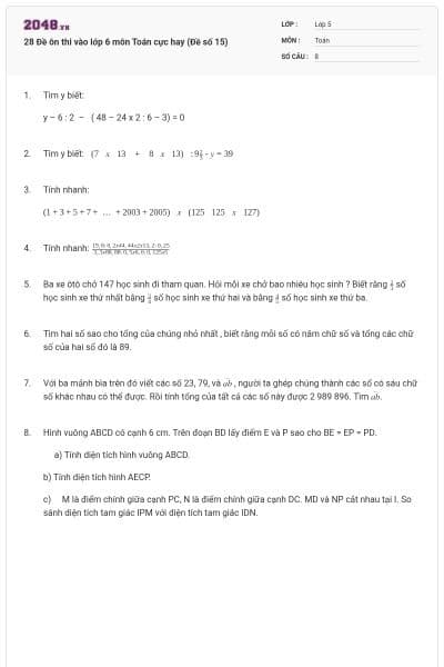 28 Đề ôn thi vào lớp 6 môn Toán cực hay (Đề số 15)