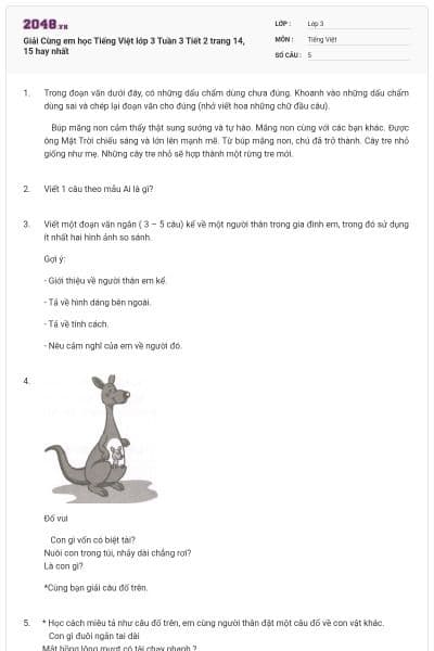 Giải Cùng em học Tiếng Việt lớp 3 Tuần 3 Tiết 2 trang 14, 15 hay nhất