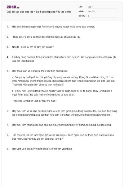 Giải bài tập Đạo đức lớp 4 Bài 8 (có đáp án): Yêu lao động