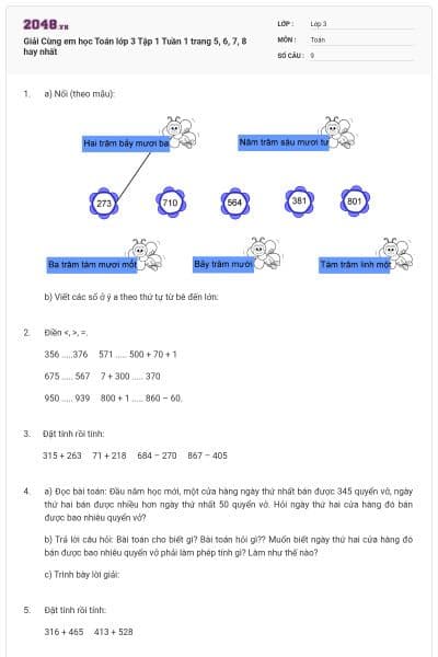 Giải Cùng em học Toán lớp 3 Tập 1 Tuần 1 trang 5, 6, 7, 8 hay nhất