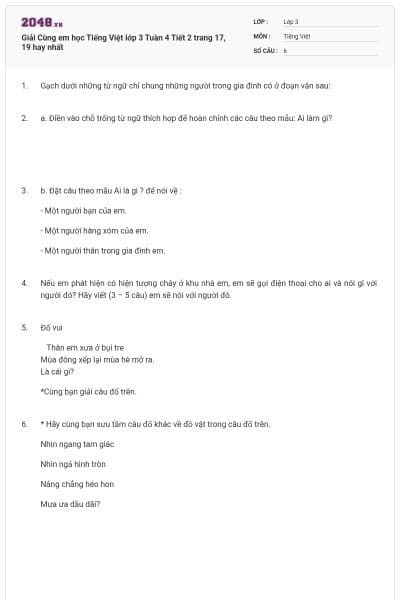 Giải Cùng em học Tiếng Việt lớp 3 Tuần 4 Tiết 2 trang 17, 19 hay nhất