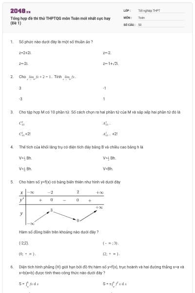 Tổng hợp đề thi thử THPTQG môn Toán mới nhất cực hay (Đề 1)