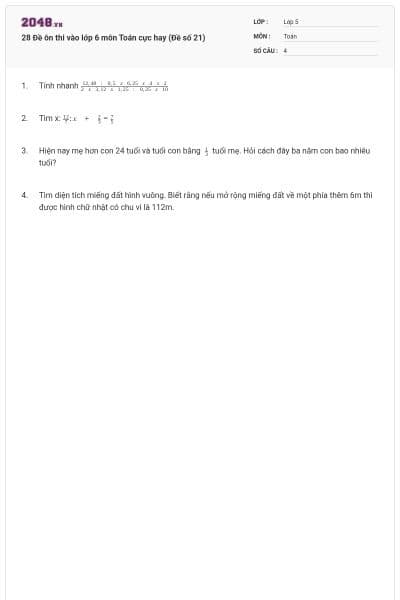 28 Đề ôn thi vào lớp 6 môn Toán cực hay (Đề số 21)