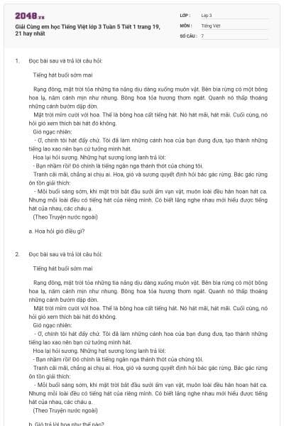 Giải Cùng em học Tiếng Việt lớp 3 Tuần 5 Tiết 1 trang 19, 21 hay nhất