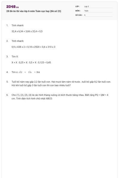 28 Đề ôn thi vào lớp 6 môn Toán cực hay (Đề số 23)