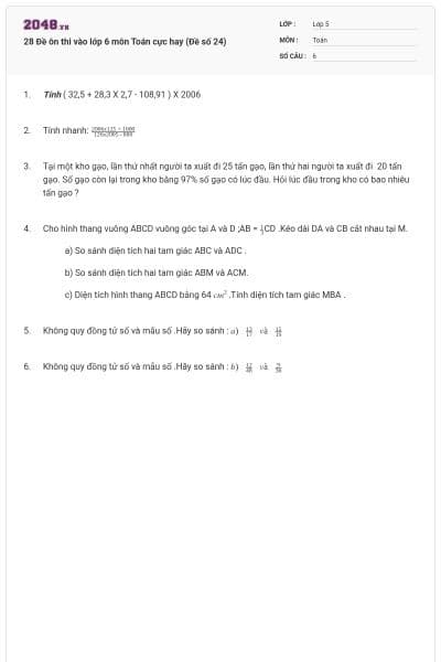 28 Đề ôn thi vào lớp 6 môn Toán cực hay (Đề số 24)