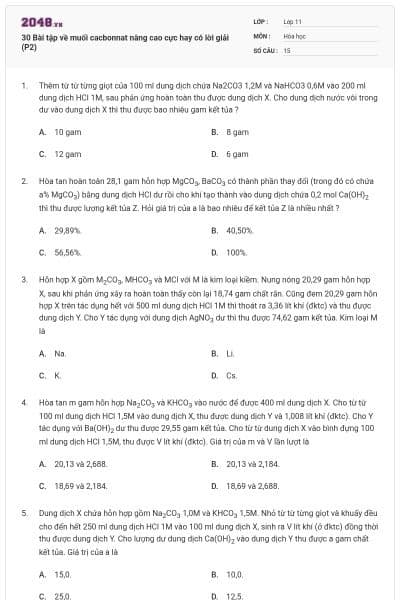 30 Bài tập về muối cacbonnat nâng cao cực hay có lời giải (P2)