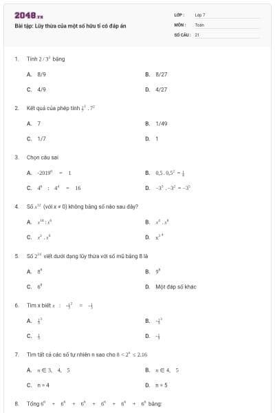 Bài tập: Lũy thừa của một số hữu tỉ có đáp án
