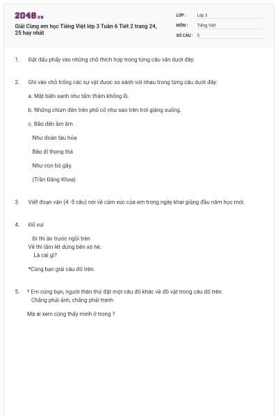 Giải Cùng em học Tiếng Việt lớp 3 Tuần 6 Tiết 2 trang 24, 25 hay nhất