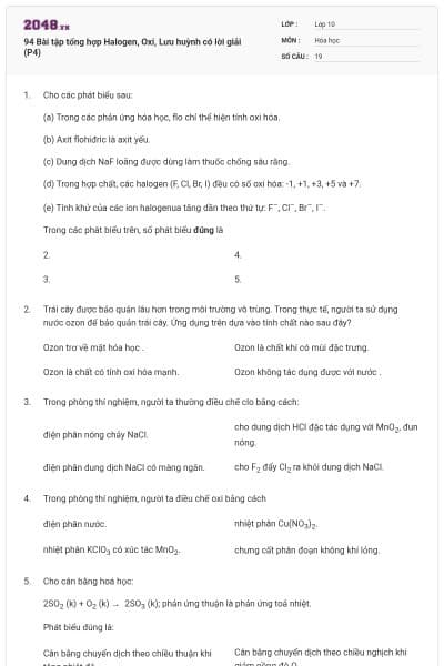 94 Bài tập tổng hợp Halogen, Oxi, Lưu huỳnh có lời giải (P4)
