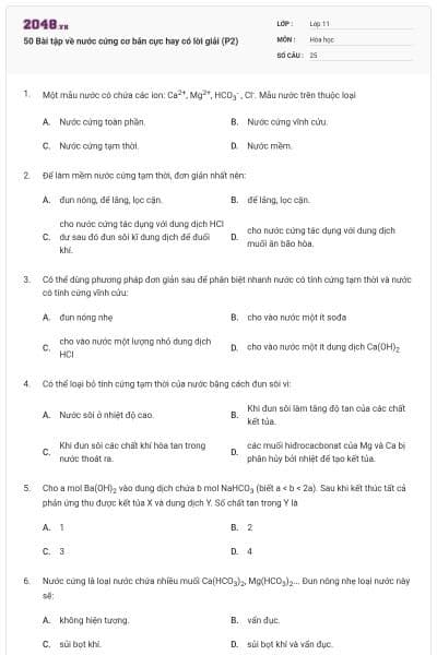 50 Bài tập về nước cứng cơ bản cực hay có lời giải (P2)