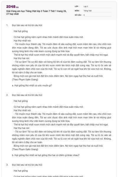 Giải Cùng em học Tiếng Việt lớp 3 Tuần 7 Tiết 1 trang 26, 27 hay nhất