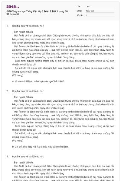 Giải Cùng em học Tiếng Việt lớp 3 Tuần 8 Tiết 1 trang 30, 31 hay nhất