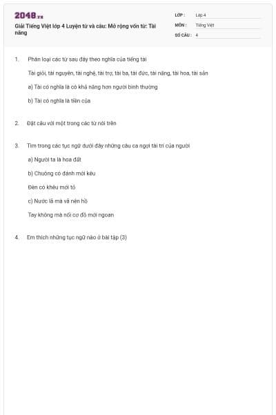 Giải Tiếng Việt lớp 4 Luyện từ và câu: Mở rộng vốn từ: Tài năng