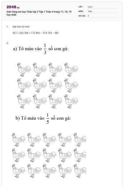Giải Cùng em học Toán lớp 3 Tập 1 Tuần 4 trang 17, 18, 19 hay nhất