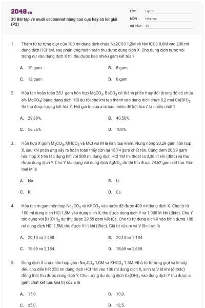 30 Bài tập về muối cacbonnat nâng cao cực hay có lời giải (P2)