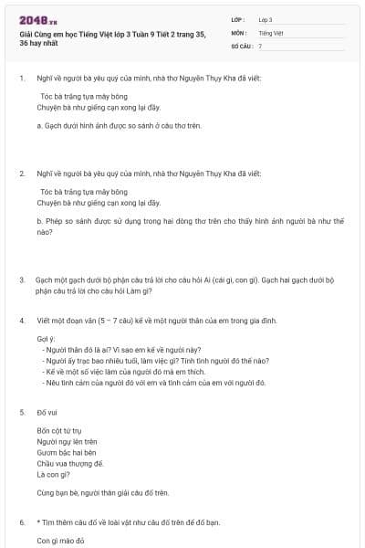 Giải Cùng em học Tiếng Việt lớp 3 Tuần 9 Tiết 2 trang 35, 36 hay nhất