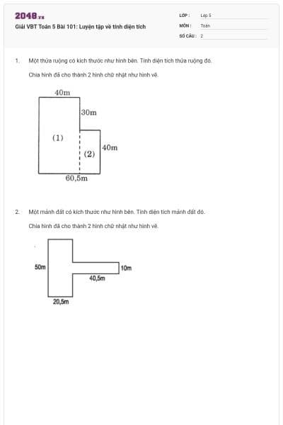 Giải VBT Toán 5 Bài 101: Luyện tập về tính diện tích