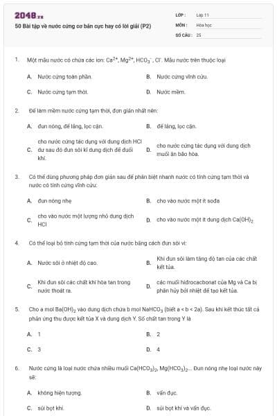50 Bài tập về nước cứng cơ bản cực hay có lời giải (P2)