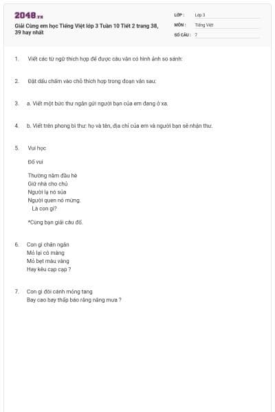Giải Cùng em học Tiếng Việt lớp 3 Tuần 10 Tiết 2 trang 38, 39 hay nhất