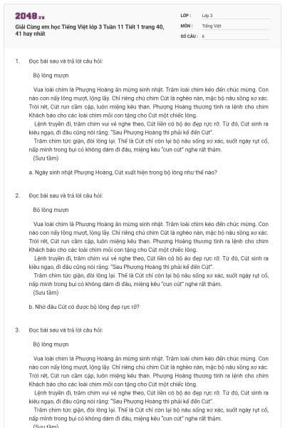 Giải Cùng em học Tiếng Việt lớp 3 Tuần 11 Tiết 1 trang 40, 41 hay nhất