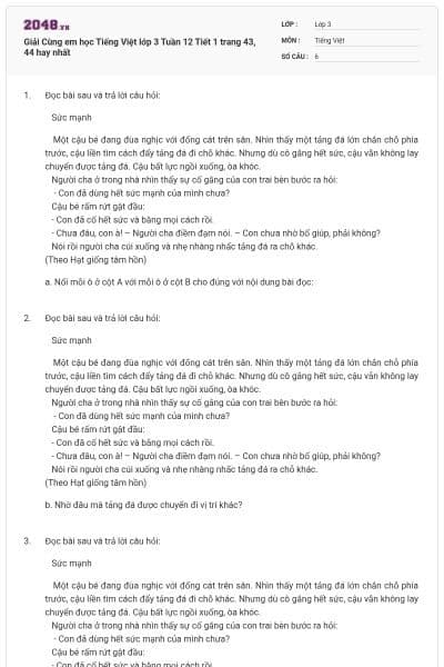 Giải Cùng em học Tiếng Việt lớp 3 Tuần 12 Tiết 1 trang 43, 44 hay nhất