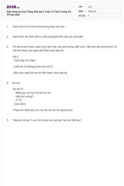 Giải Cùng em học Tiếng Việt lớp 3 Tuần 12 Tiết 2 trang 44, 45 hay nhất
