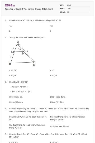Tổng hợp Lý thuyết & Trắc nghiệm Chương 3 Hình học 8