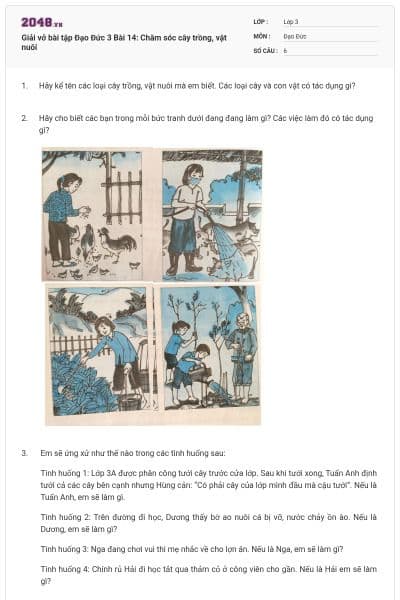 Giải vở bài tập Đạo Đức 3 Bài 14: Chăm sóc cây trồng, vật nuôi