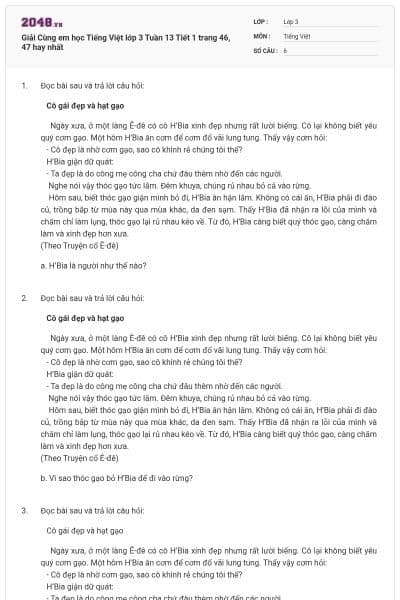 Giải Cùng em học Tiếng Việt lớp 3 Tuần 13 Tiết 1 trang 46, 47 hay nhất