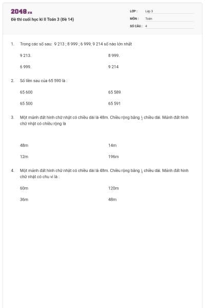 Đề thi cuối học kì II Toán 3 (Đề 14)