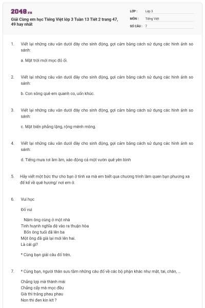 Giải Cùng em học Tiếng Việt lớp 3 Tuần 13 Tiết 2 trang 47, 49 hay nhất