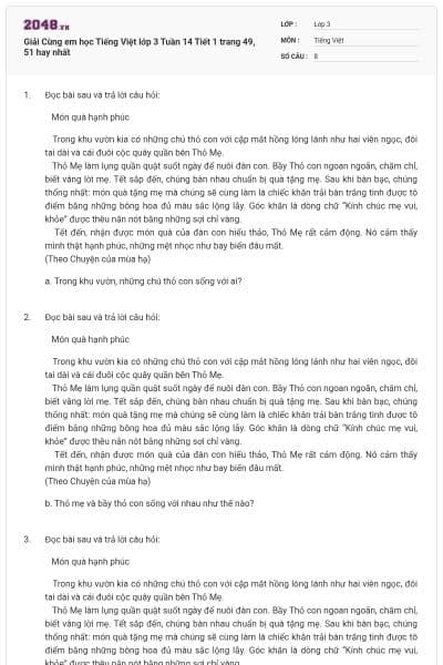 Giải Cùng em học Tiếng Việt lớp 3 Tuần 14 Tiết 1 trang 49, 51 hay nhất