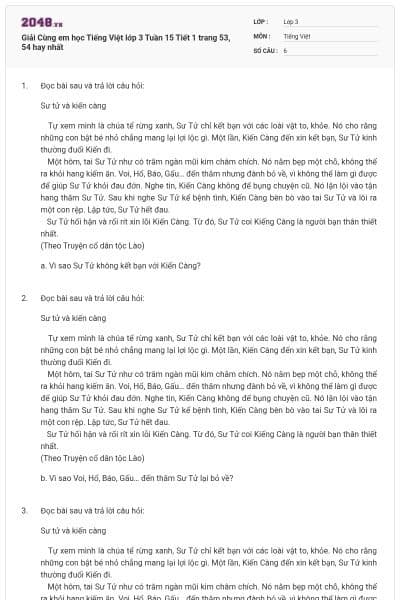 Giải Cùng em học Tiếng Việt lớp 3 Tuần 15 Tiết 1 trang 53, 54 hay nhất