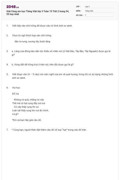 Giải Cùng em học Tiếng Việt lớp 3 Tuần 15 Tiết 2 trang 54, 55 hay nhất