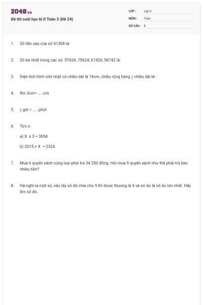 Đề thi cuối học kì II Toán 3 (Đề 24)