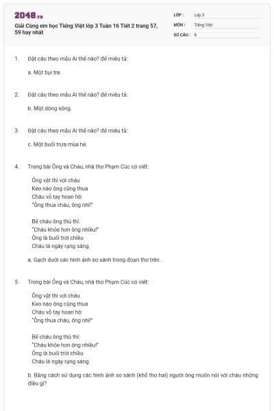 Giải Cùng em học Tiếng Việt lớp 3 Tuần 16 Tiết 2 trang 57, 59 hay nhất