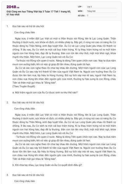 Giải Cùng em học Tiếng Việt lớp 3 Tuần 17 Tiết 1 trang 60, 61 hay nhất