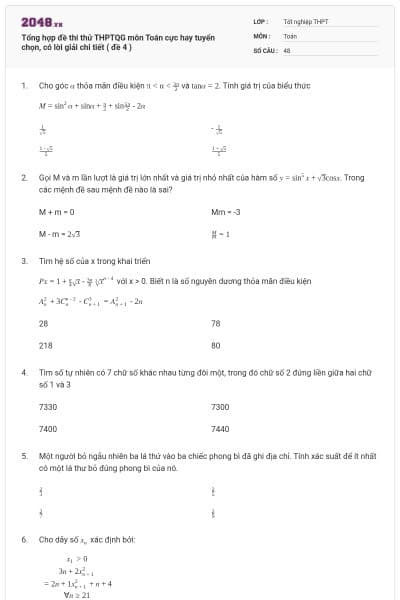 Tổng hợp đề thi thử THPTQG môn Toán cực hay tuyển chọn, có lời giải chi tiết ( đề 4 )