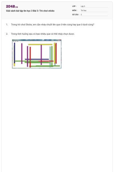Giải sách bài tập tin học 3 Bài 3: Trò chơi sticks